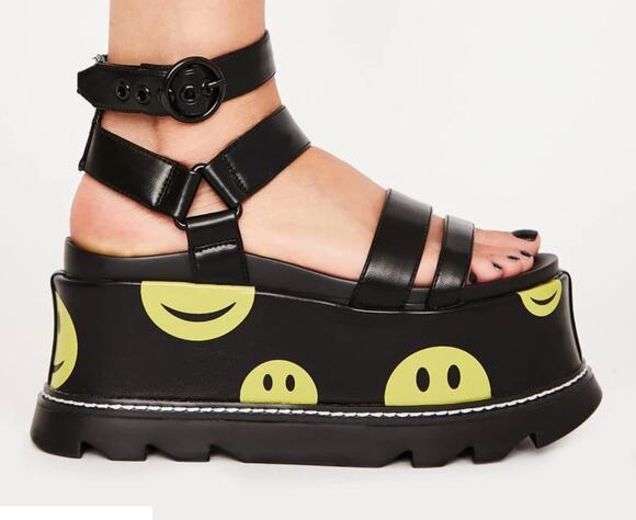 Lamoda Shoes - DOLLS KILL LAMODA Black Keep Smiling Smiley Platform Sandals Whimsigoth Rave 6